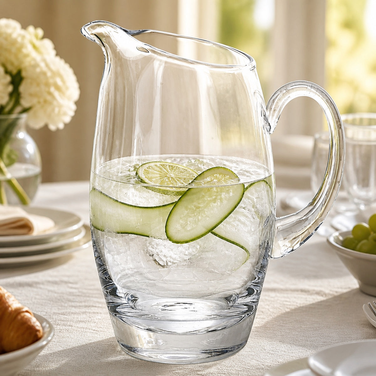 Pitcher- Classic European Mouth Blown "Barrel" Water, Juice or Iced Tea Pitcher 54 Oz -H9-K960
