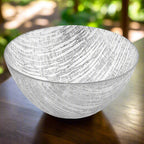 Secret Treasure Handcrafted Silver Accent Glass Salad or Serving Bowl D8.75-KM700S