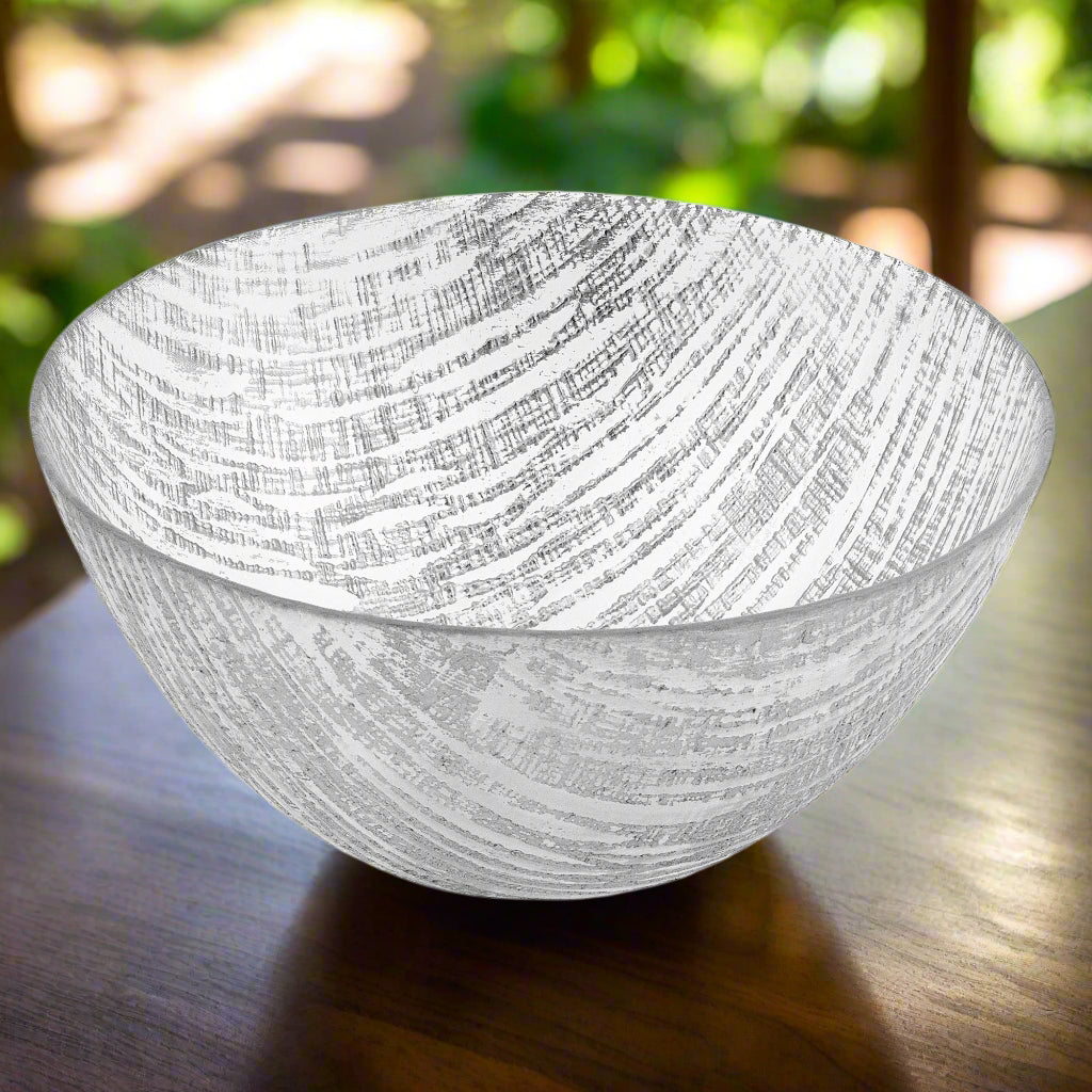 Secret Treasure Handcrafted Silver Accent Glass Salad or Serving Bowl D8.75-KM700S
