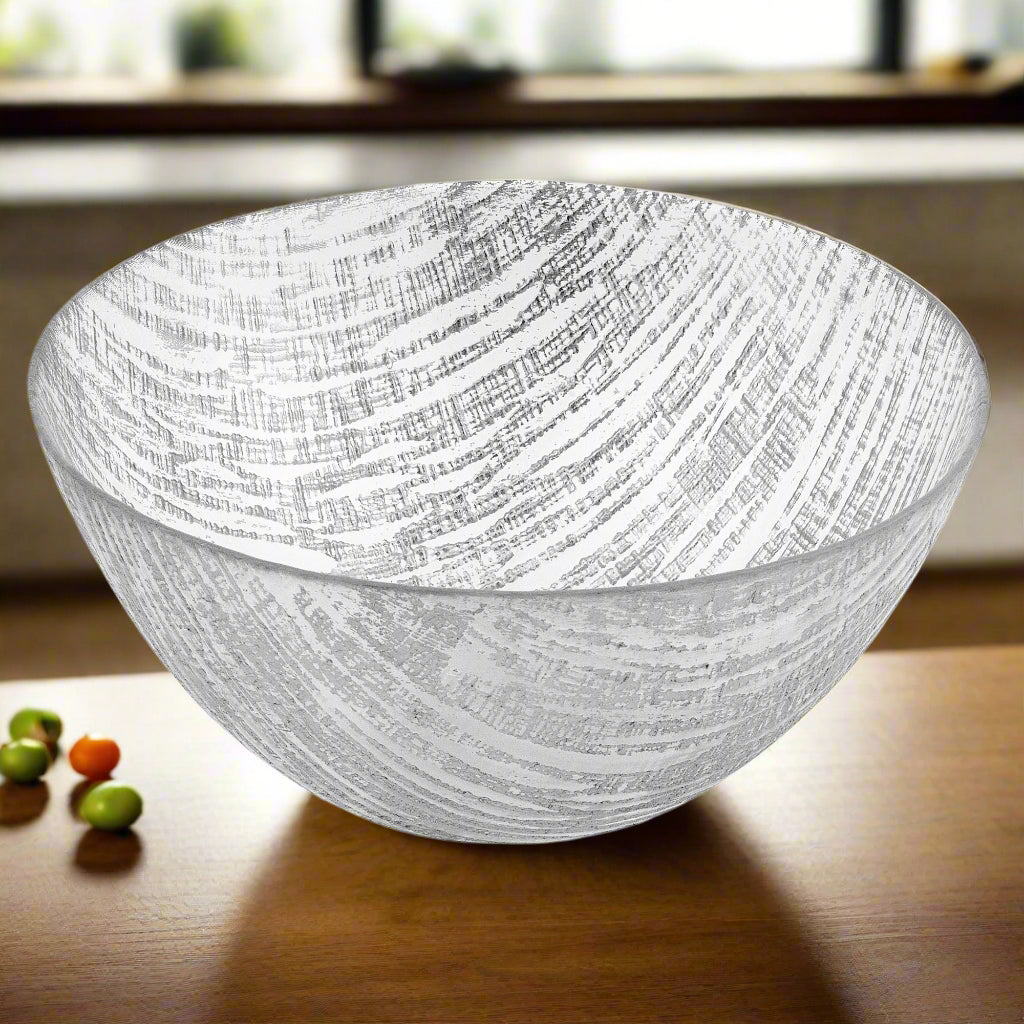 Secret Treasure Handcrafted Silver Accent Glass Salad or Serving Bowl D8.75-KM700S
