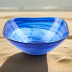 Pair of Cobalt Blue Alabaster Glass 6" Squarish Salad or Candy Bowls-P261