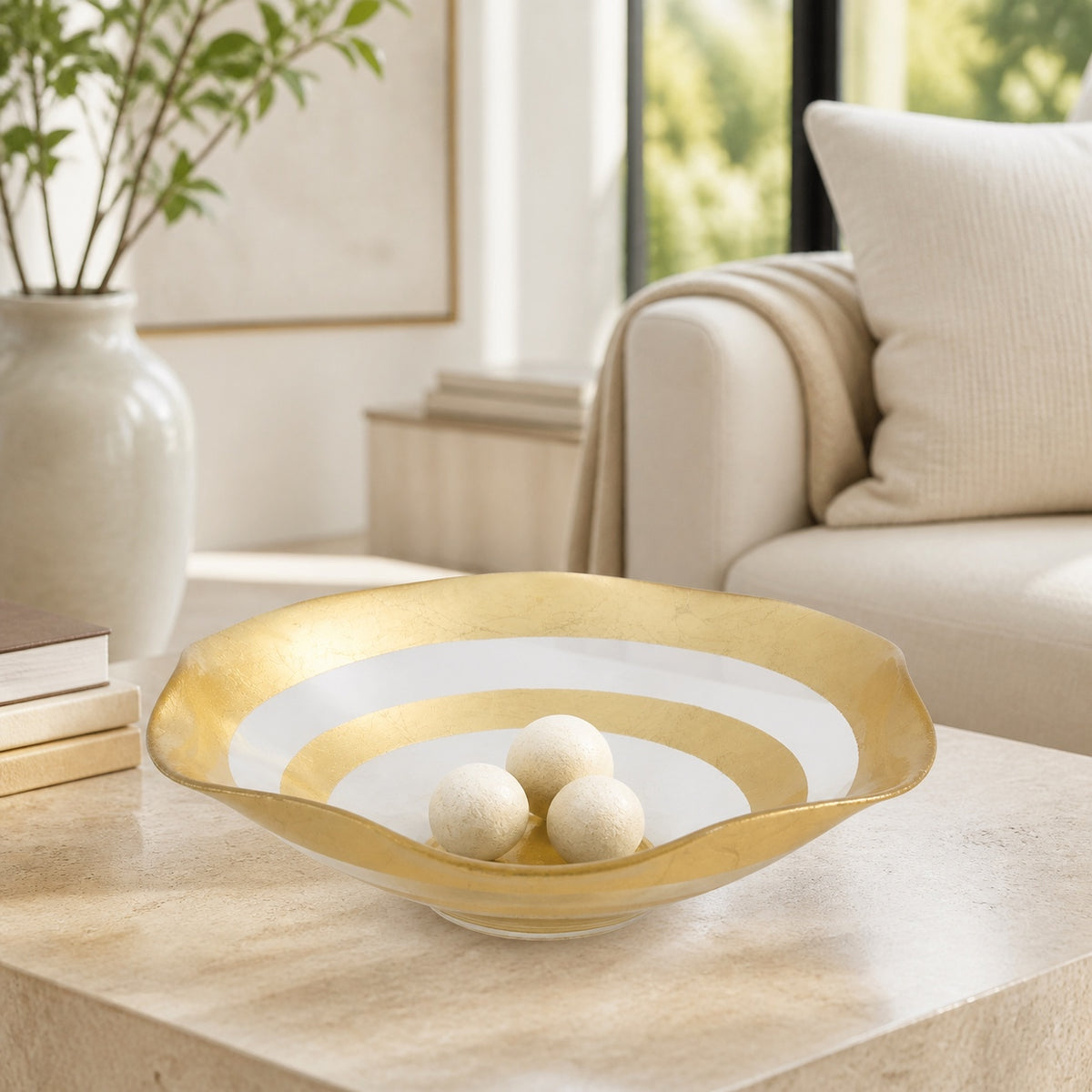 The Wave - Authentic Gold Leaf Decorated Glass 8" All Purpose Bowl-P720G