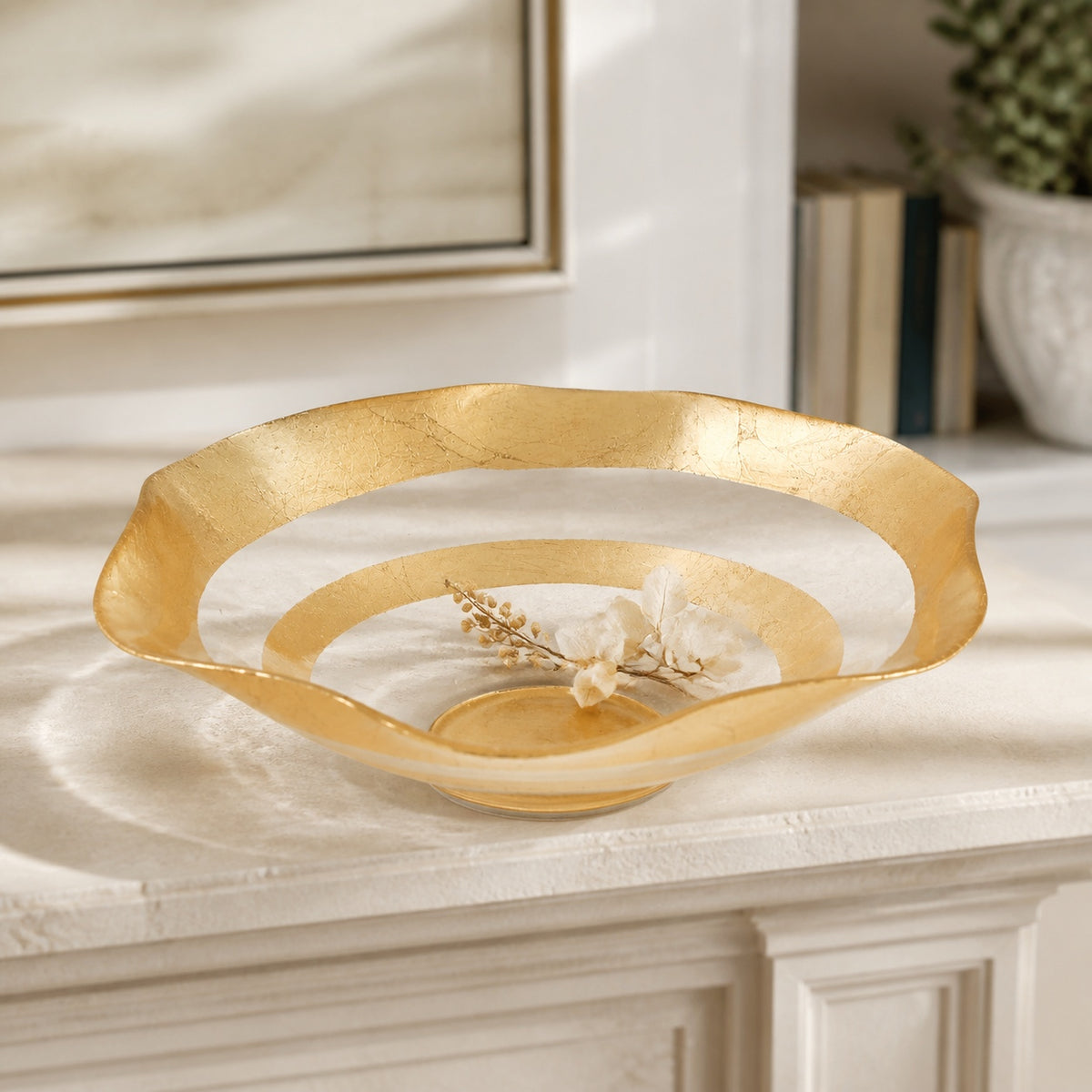 The Wave - Authentic Gold Leaf Decorated Glass 8" All Purpose Bowl-P720G