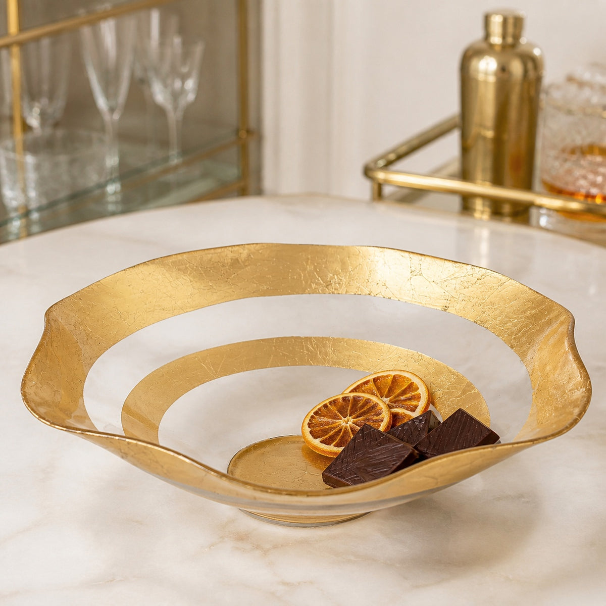 The Wave - Authentic Gold Leaf Decorated Glass 8" All Purpose Bowl-P720G