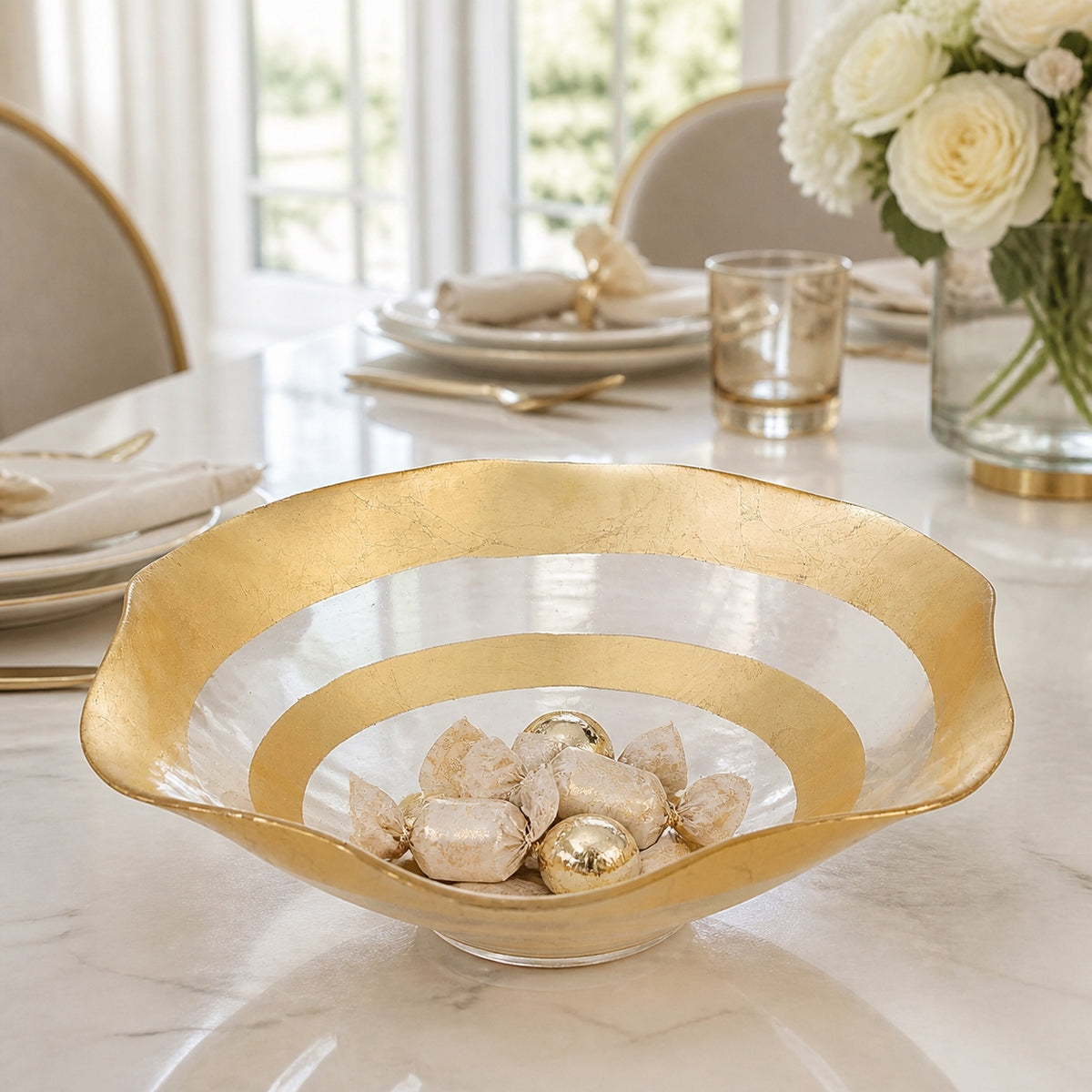 The Wave - Authentic Gold Leaf Decorated Glass 8" All Purpose Bowl-P720G