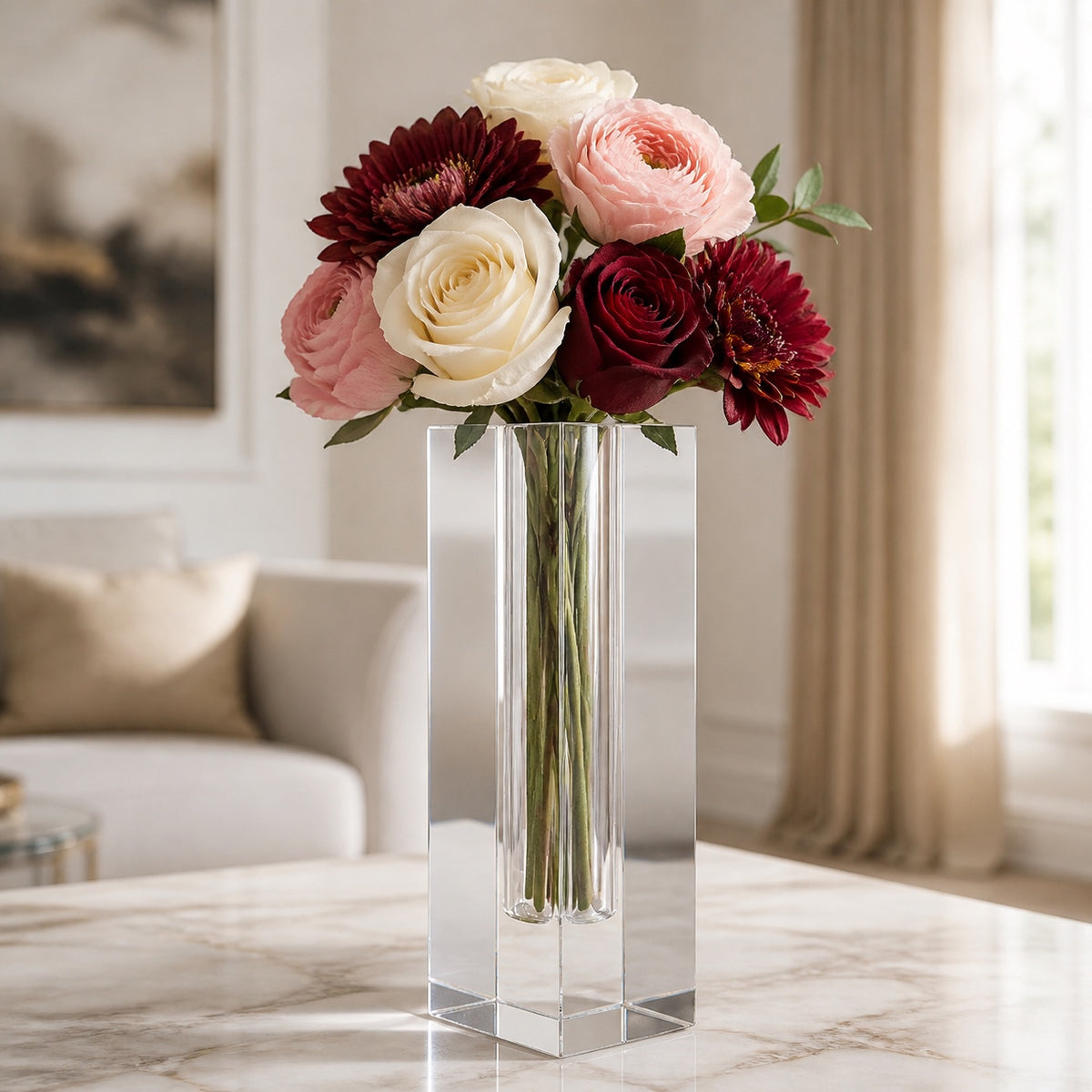 Donovan Handcrafted Square 10" Optical Crystal Vase-YD200