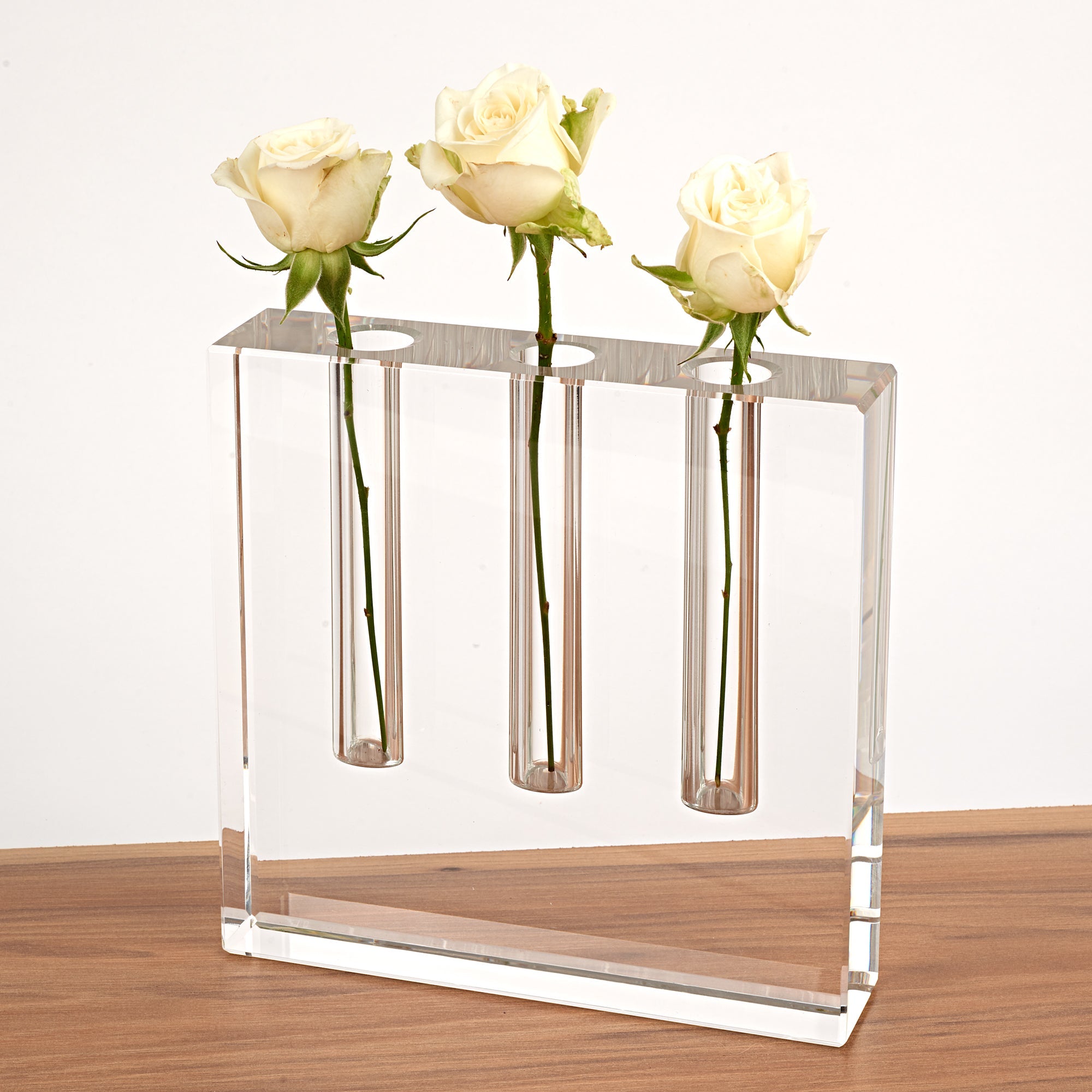 Triple Play Handcrafted Square 7" Optical Crystal Bud Vase-YD217