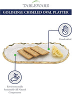 GoldedgeHand Decorated Gold Leaf Chiseled Edge Oval Glass 8 x 14" Platter-F3045