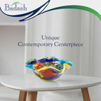 Stormy Rainbow Murano Style Art Glass Floppy 8.5 inch Centerpiece Bowl-J521