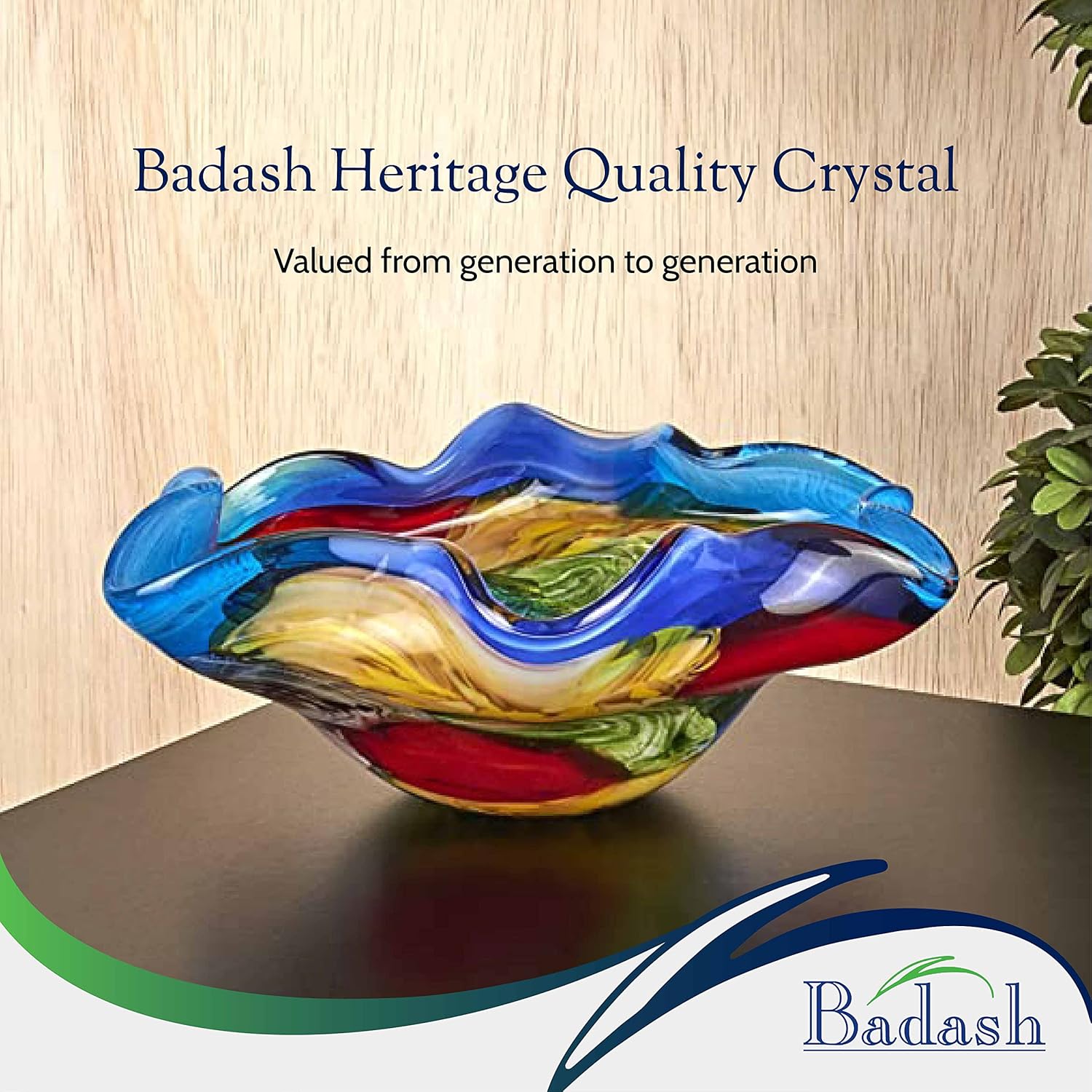 Stormy Rainbow Murano Style Art Glass Floppy 8.5 inch Centerpiece Bowl-J521