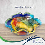 Stormy Rainbow Murano Style Art Glass Floppy 8.5 inch Centerpiece Bowl-J521