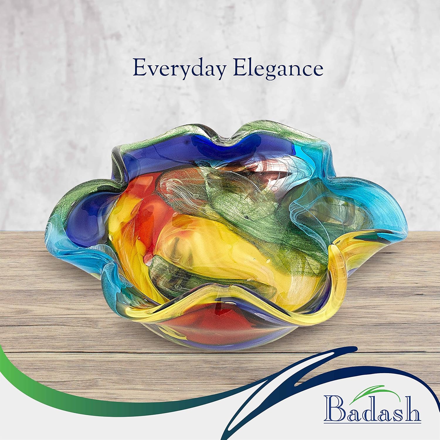 Stormy Rainbow Murano Style Art Glass Floppy 8.5 inch Centerpiece Bowl-J521