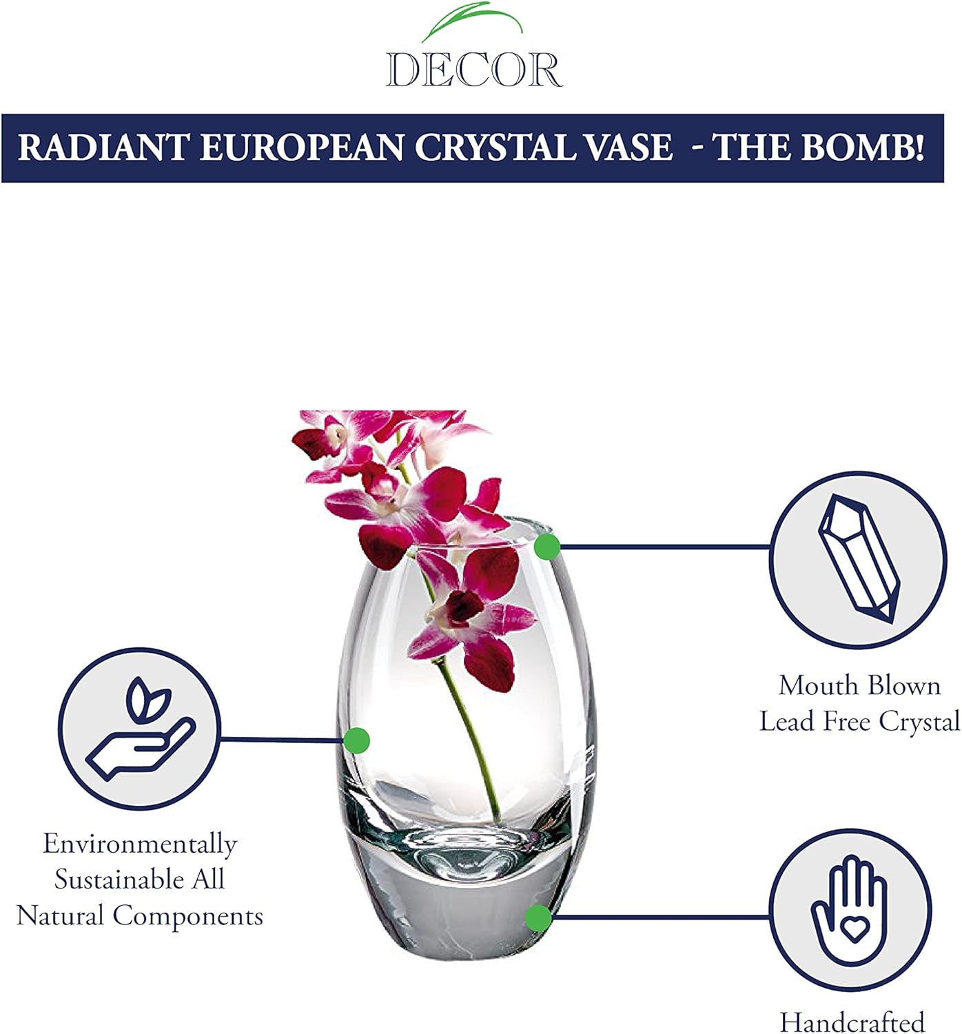 Radiant European Mouth Blown Crystal 9" Vase - The Bomb!-K2091