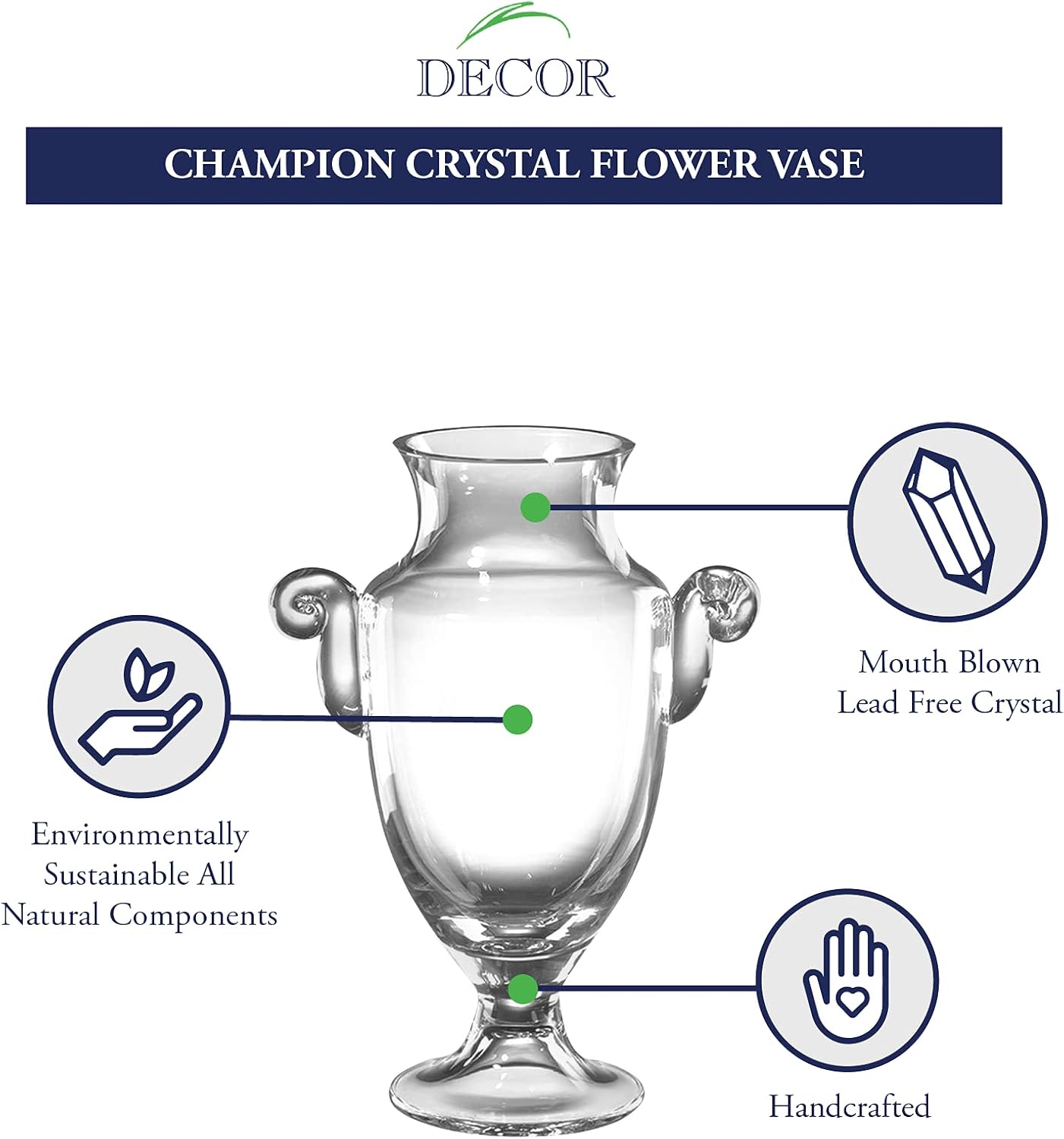 Champion European Mouth Blown Crystal 14" Trophy Vase - K2061